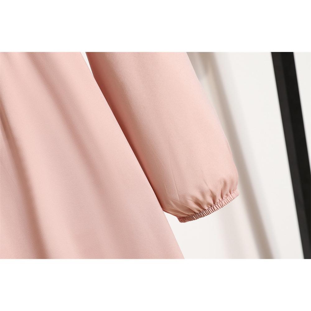 GMXIA Женская мода весна осень однотонный принт с длинным рукавом и круглым вырезом с высокой талией повседневные платья