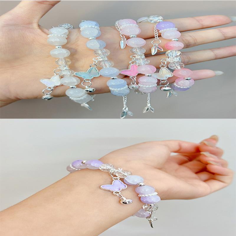 Корейский Розовый Цветы Подвеска-бабочка Браслет из бусин для женщин Сладкие Бусины Цепочка Браслеты Подарки Ювелирные изделия для девушки
