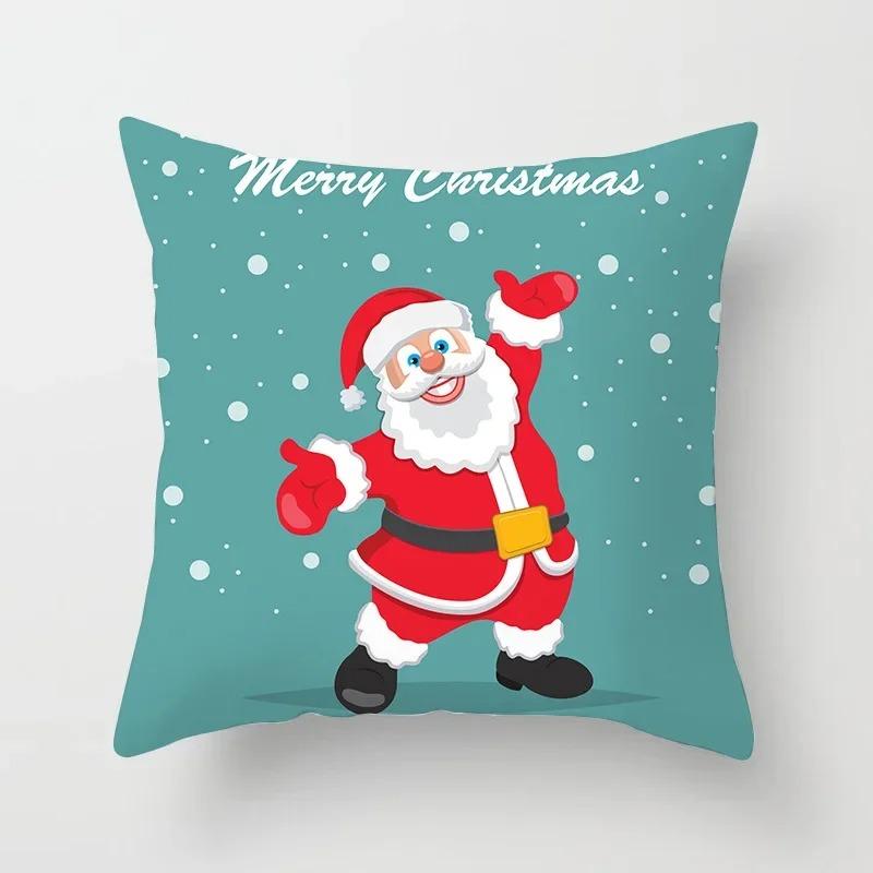 45X45Cm Merry Christmas Cartoon Old Man Elk Print Cushion Cover Home Living Room Sofa Decorative Pillow Cover