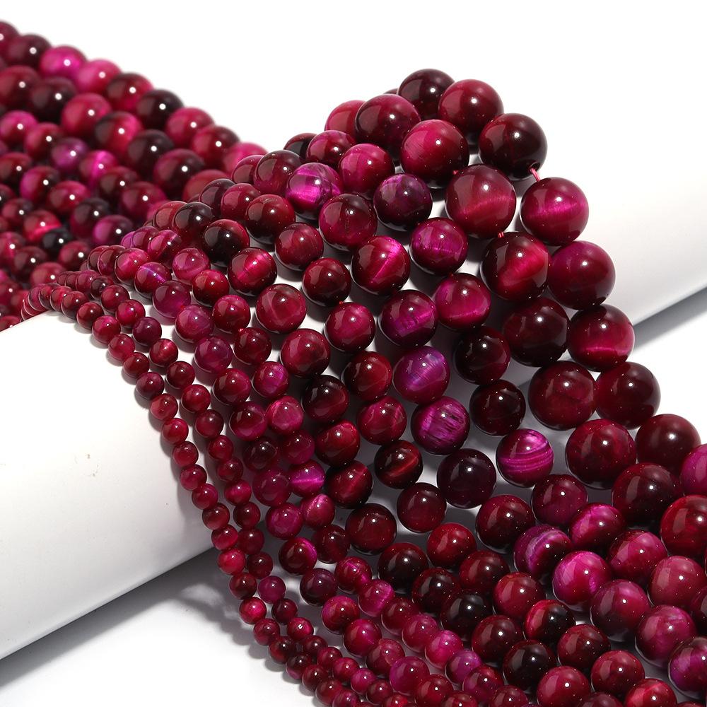 Magenta Tiger Eye 4-12mm Round Stone Beads Loose Spacer Beads for Jewelry Bracelets Making Accessories DIY 15"