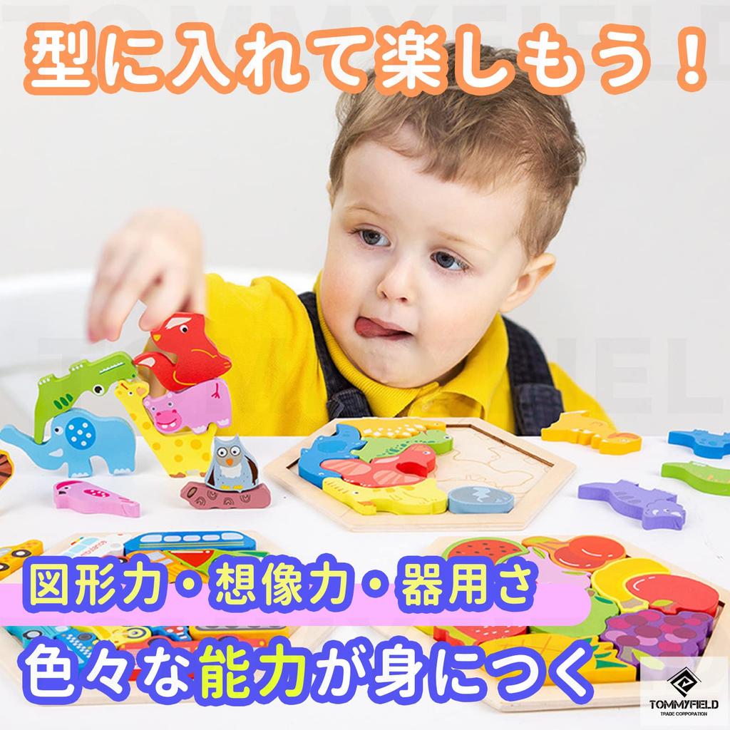 TOMMYFIELD Wooden Puzzle Inset Animal Fruit Car Puzzle Set of 6