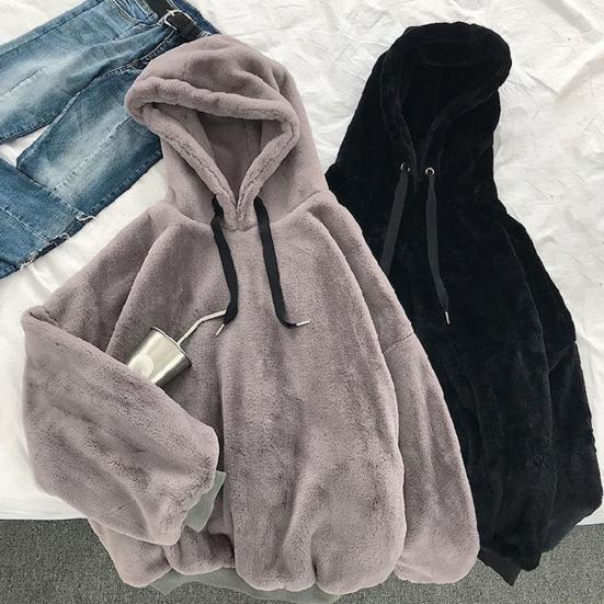 Толстовка с капюшоном на шнурке, с длинными рукавами, эластичными манжетами, плотная, теплая, однотонная, двусторонняя плюшевая, унисекс, Осень-Зима