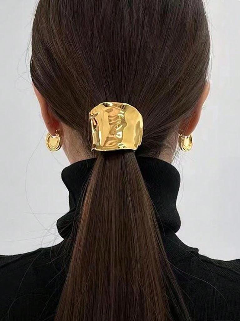 Золотая металлическая геометрическая декоративная резинка для волос, забавная женская роскошная стильная резинка для хвоста, чехол для резинки для хвоста, золотая минималистская заколка для волос, аксессуары для волос