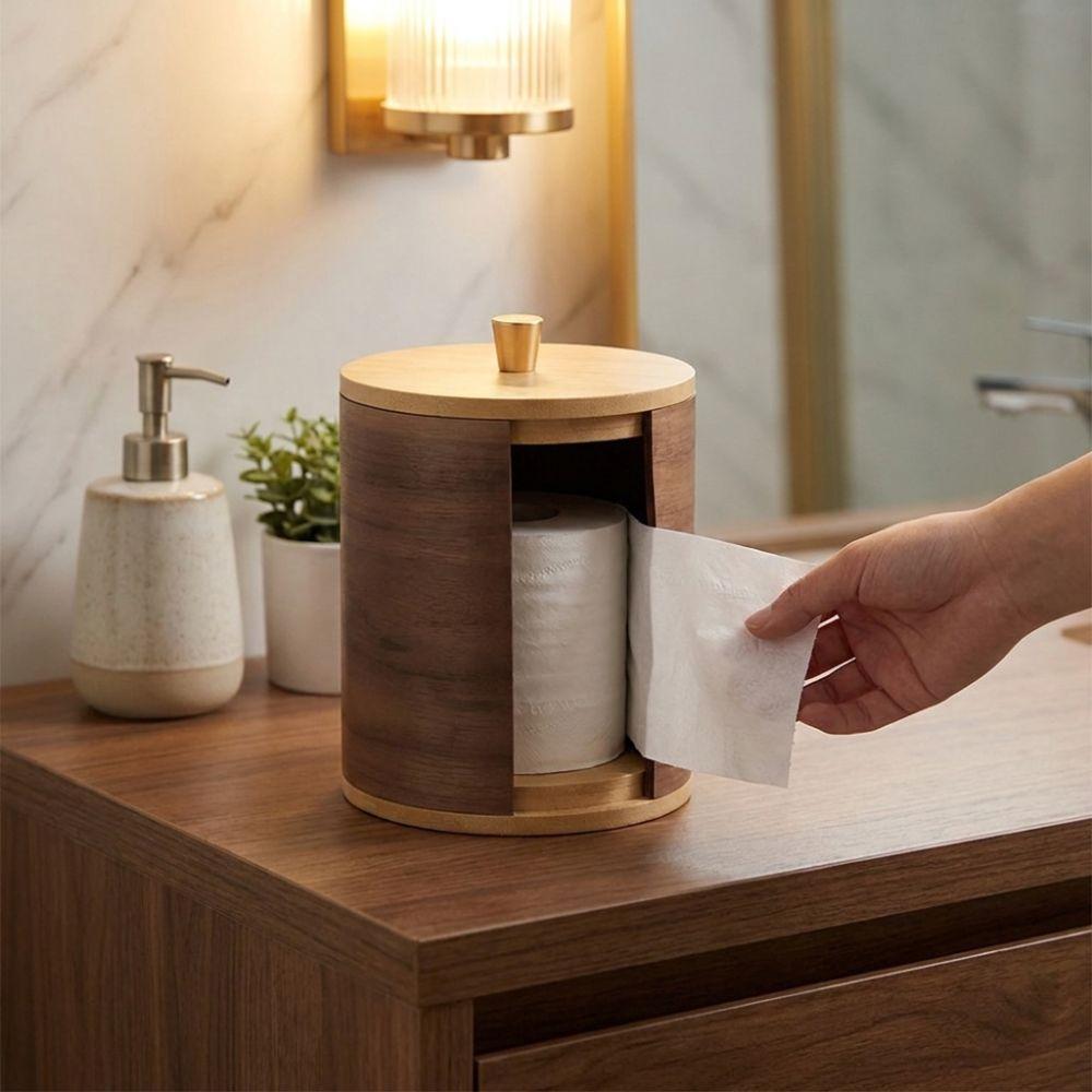 Wooden Tissue Storage Box Minimalist Toilet Paper Holder Roll Paper Dispenser Home