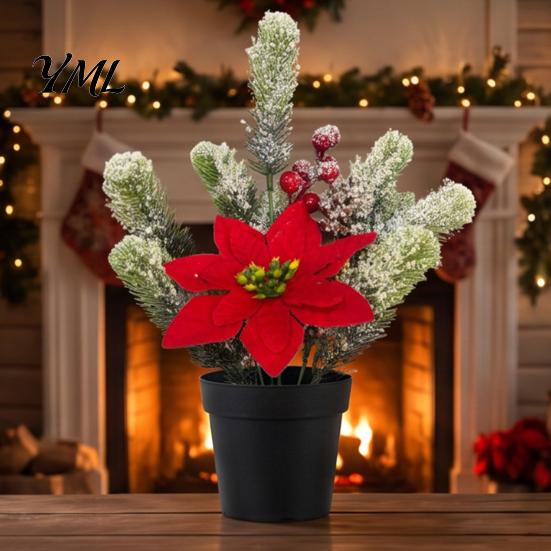 Realistic Faux Flowers for Event Artificial Cedar Poinsettia Flowers, Floral Arrangement, Fake Flower And Pine Branch Indoor Housewarming Seasonal