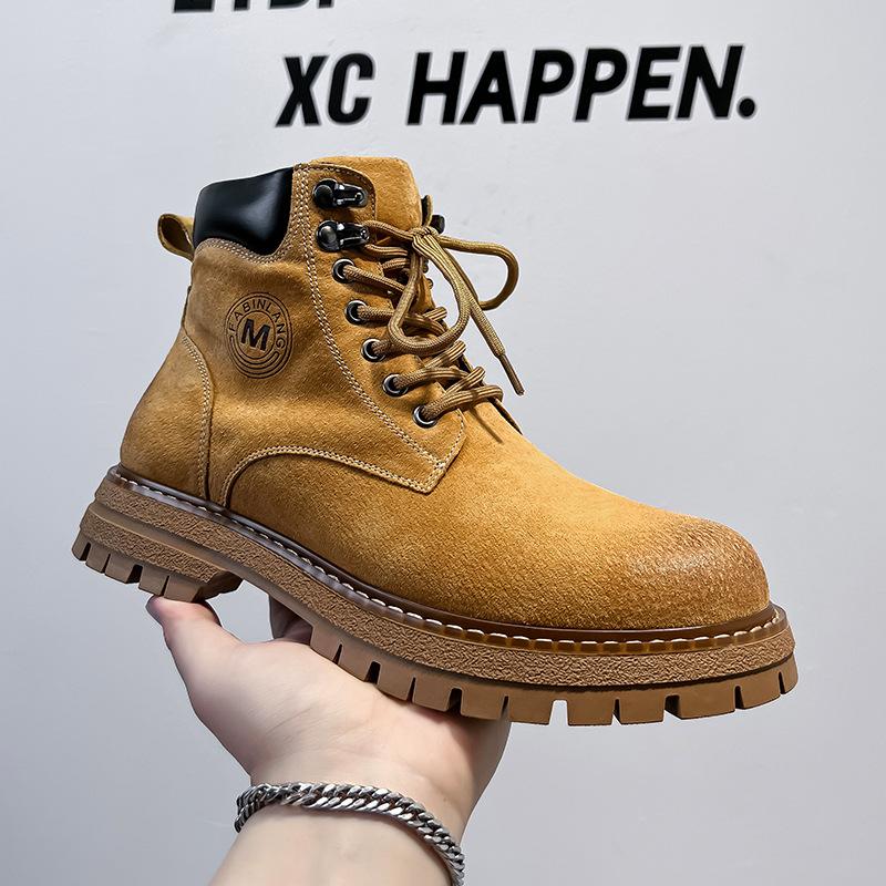 Осенние ботинки Мартин мужские с внутренней высотой, увеличивающей рост, в британском стиле, высокие, рабочие мужские ботинки средней высоты, универсальный тренд, ботинки цвета ревеня 6711-M