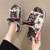 Fashion Slippers Thick Sole Shoes Sandals Women Fashion Soft Flat Luxuriou Rubber Fabric Graffiti Cross Strap Flip Flops Women Sandalias