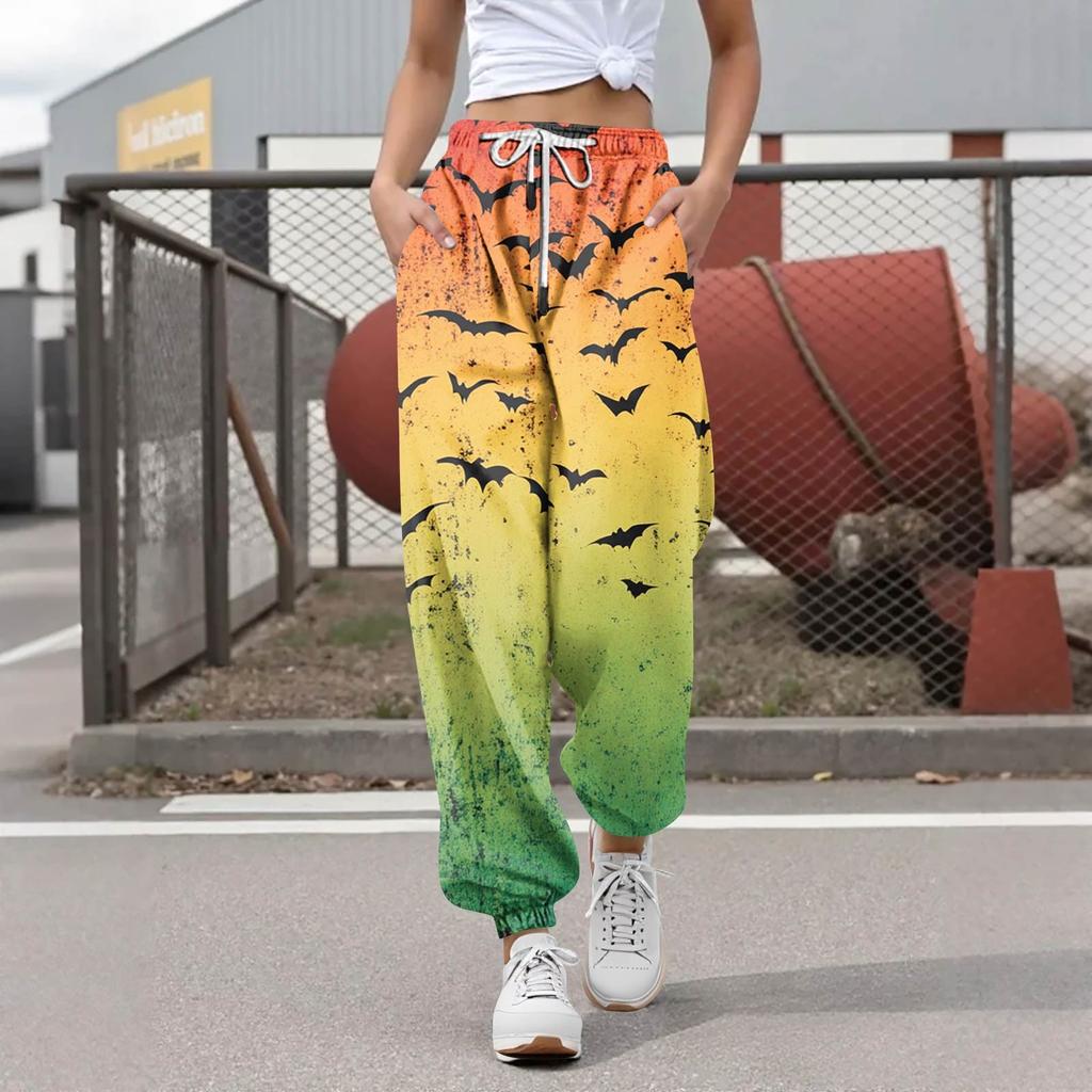Women's Casual Fashion Halloween Printed Leisure Pants Sweatpants Trousers Drawstring Elastic Waist Drawstring Drawstring Pants