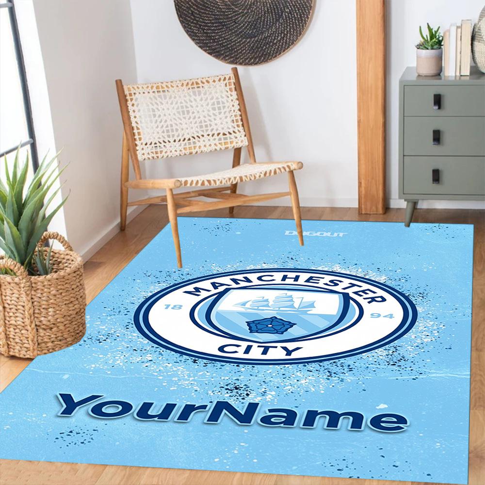 Manchester City Customize Text Area Rug Design for Game Room Dormitory Dining Room Kitchen Antislip Carpet Office home decor Gift for Festivals
