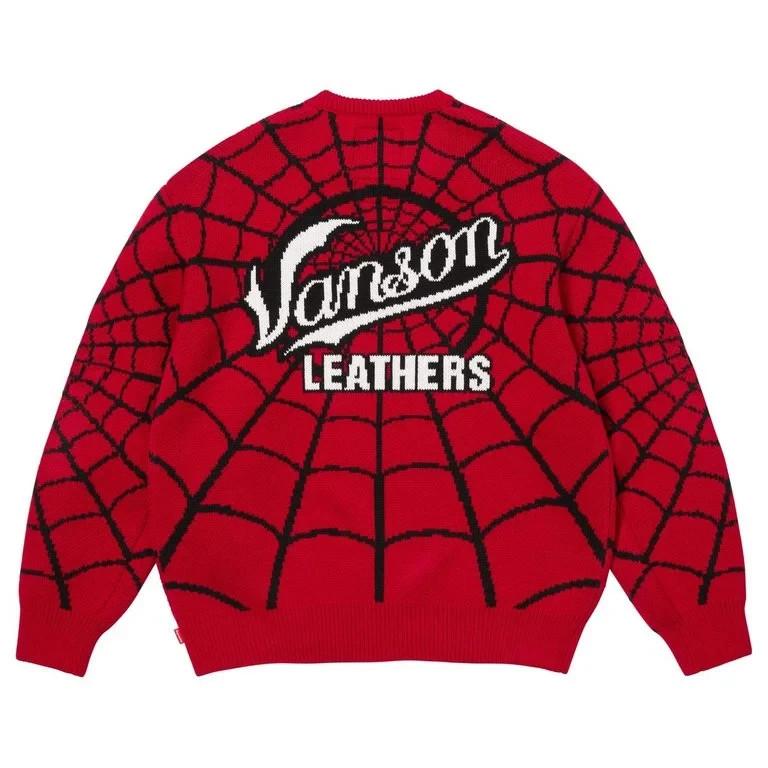 Supreme x Vanson Leathers Spider-Man Sweater Red