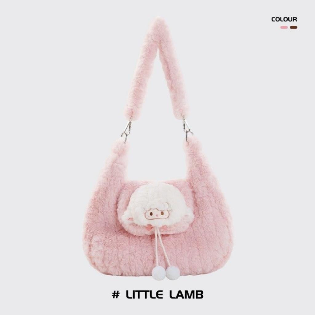Pink Kitty Lamb Plush Shoulder Bag Women Lolita Spacious Soft Lightweight Tote Purse Ladies Kawaii Sweet Crossbody Bag Chic 2025