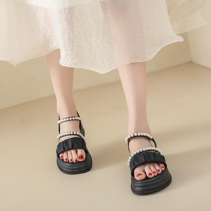 Женские сандалии летние черные уличные нарядные с открытым носком повседневные толстые подошвы на платформе милые сандалии для девочек размера плюс