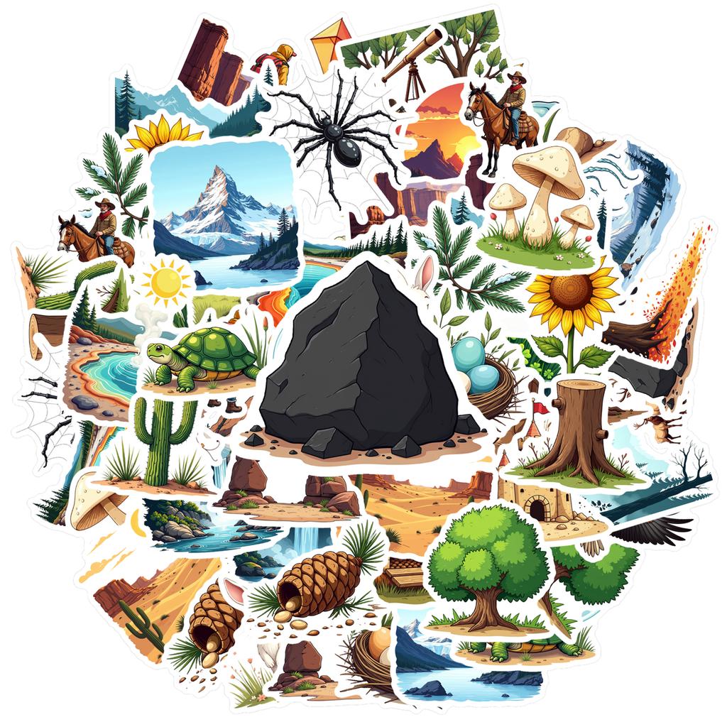 35pcs-100pcs Cartoon Nature Decals Playful Exploration Explorer Stickers Nature Stickers For Laptop Guitar