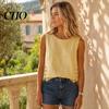 Comfortable Office Wear Tops Summer for Women, Round Neck Sleeveless Pullover Tops, Pure Color Stretchy Versatile Casual Regular Fit Vest Work