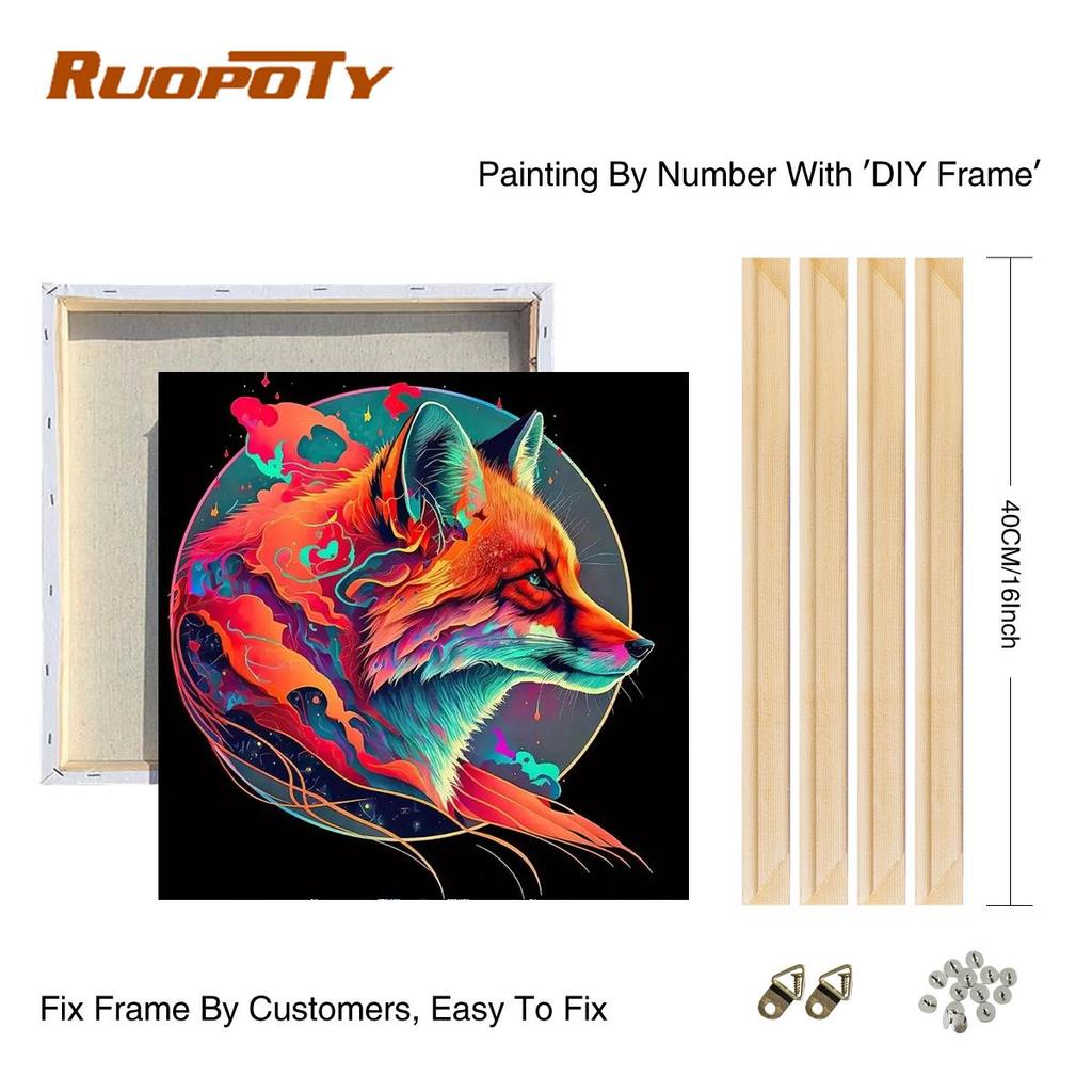Рамка Волк Diy Наборы для рисования по номерам для взрослых Животные Картина Раскраска по номерам Diy Подарок для украшения дома 40x40