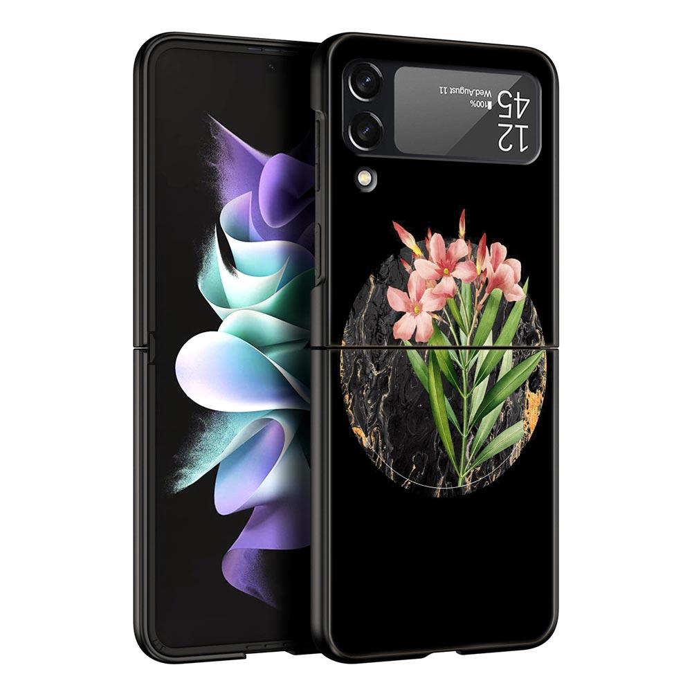 Чехол для телефона с винтажным цветочным ботаническим мрамором для Samsung Galaxy Z Flip 3 4 5, черный, складной, твердый, защитный чехол