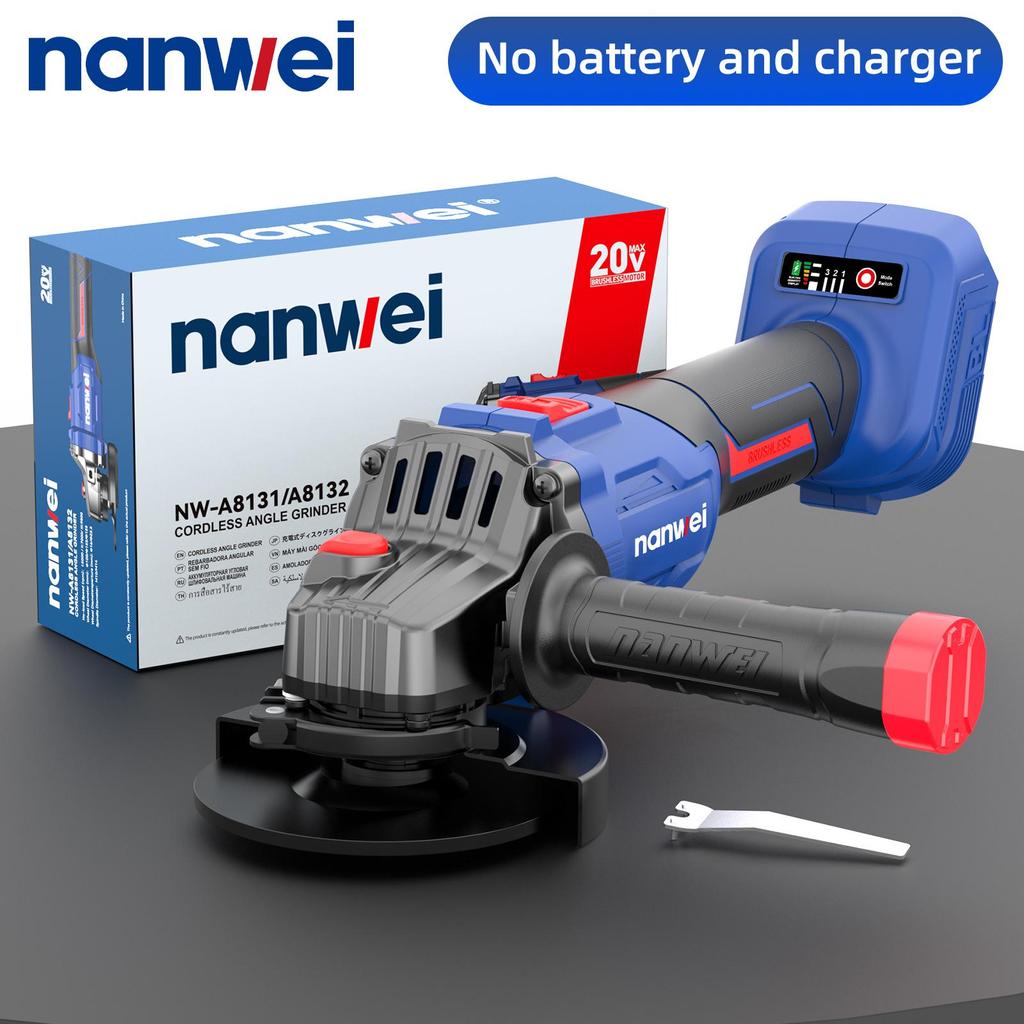NANWEI Угловая шлифмашина 125 мм 5000/7000/9800 об/мин, 20 В, Бесщеточный двигатель