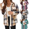 Women's Plaid Fleece-Lined Jacket with Notched Collar, Warm Winter Coat with Button Closure and Front Pocket