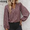 Женские модные повседневные блузки и рубашки с v-образным вырезом и длинными рукавами с леопардовым принтом