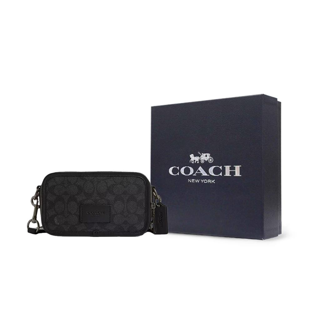 Coach Wyatt 20 Логотип бренда Застежка-молния Покрытый холст Сумка через плечо Маленькие мужские сумки Угольный CW365-QBMI5