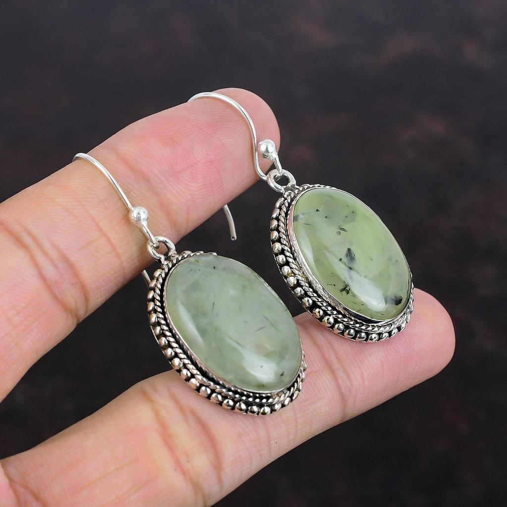 Серьги из мха пренита, винтажные серьги, ювелирные изделия из натурального драгоценного камня, серьги из стерлингового серебра 925 пробы, серьги ручной работы, достойные ювелирные изделия, подарки для матери