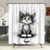 Шторка для душа с котенком - Игривый черно-белый кот, зеленые глаза и оранжевый нос, Цифровое искусство, Полиэстер, 70x70 дюймов