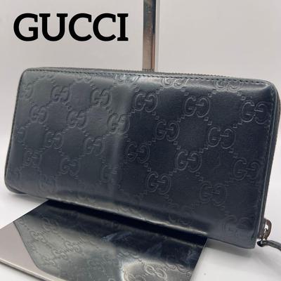 Used Beautiful Condition Leather Long Wallet Black GG Pattern Shima
