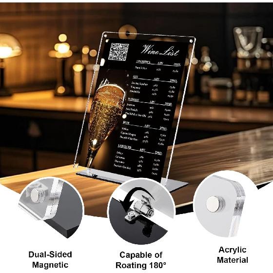 8.5"x11" Acrylic Sign Holder, 180° Adjustable Magnetic Code Sign Menu Stand, Double-Sided Clear Table Paper Display Holder For Office, Store,