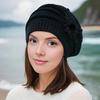 Lady Flower Beret Hat Vintage French Style Wool Beret Hat Double Layer Thickened Winter Knitted Hat for Women