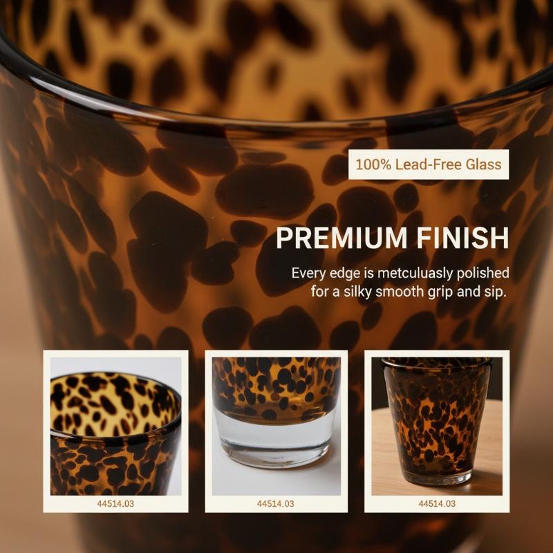 Creative Leopard Print Glass Cup Brown Tortoise High End Retro Water Mug for Cafe Bar Household