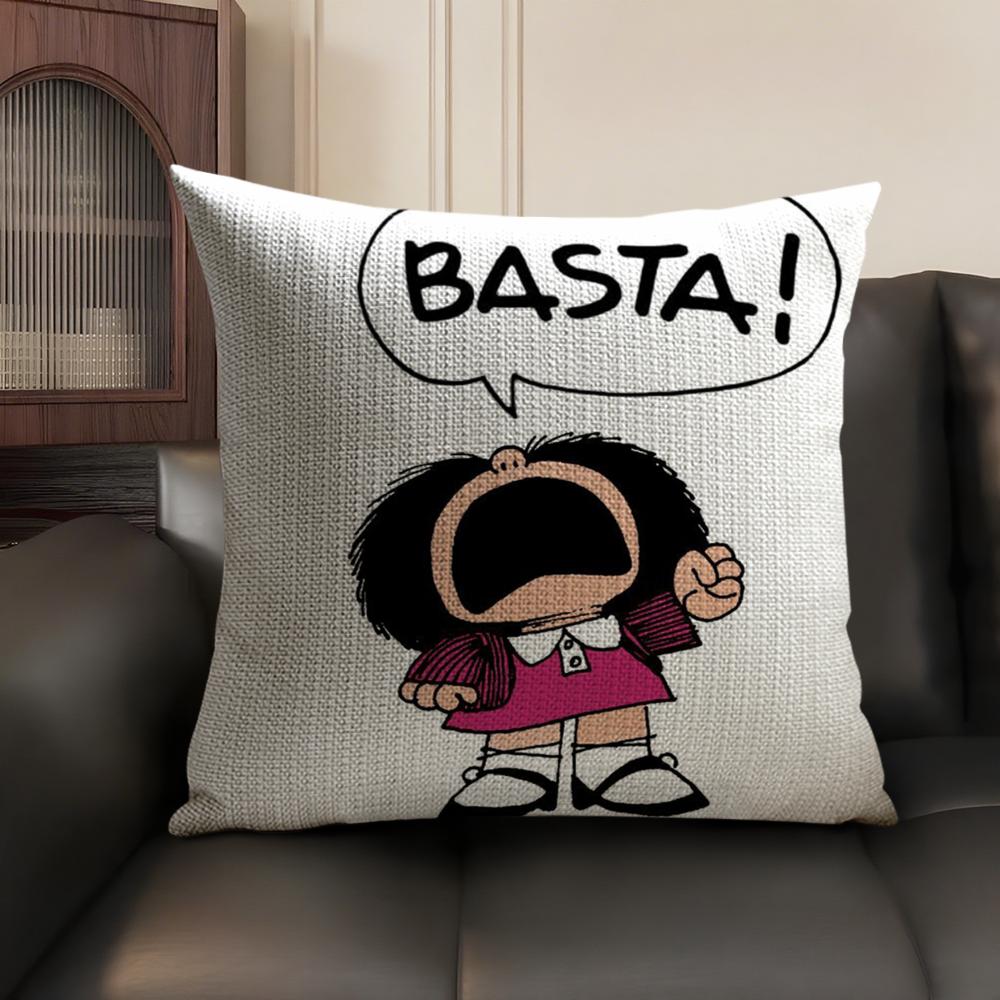 Cute MMafaldas Cushion Cover Natural Linen Organic Fabric DoubleSided Printing Home Decor Breathable Environmentally Friendly