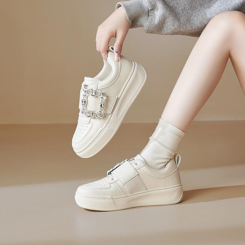 Augustine Velcro little white shoes women's 2025 new autumn college style thick-soled rhinestone sports and leisure board shoes