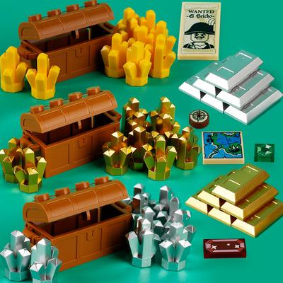 MOC Драгоценные залежи Строительные блоки Сокровище Пиратская карта Золотая руда Серебряный кирпич Коробка Алмазные кирпичики Игрушки Подарок