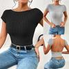 Летняя женская футболка с коротким рукавом, сексуальный тонкий короткий топ с открытой спиной, модный простой однотонный полосатый пуловер с круглым вырезом, топ