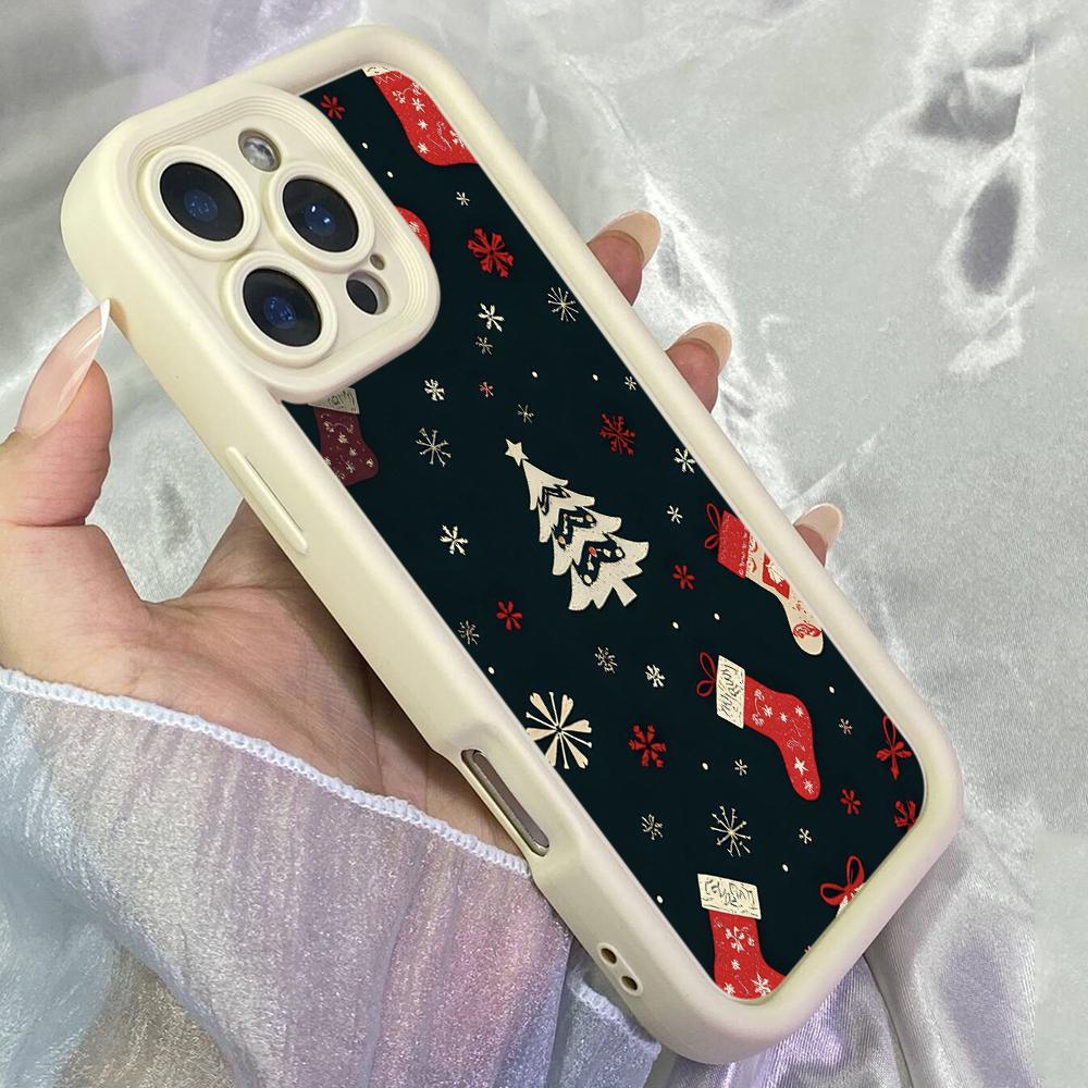 JT166 Рождественский носок с подарками для iPhone 17 16 15 Pro Max Samsung S26 S25 Ultra A17 A16 A07 A56 Xiaomi 15T Redmi 15c 14C Note 14 Мягкий чехол из ТПУ