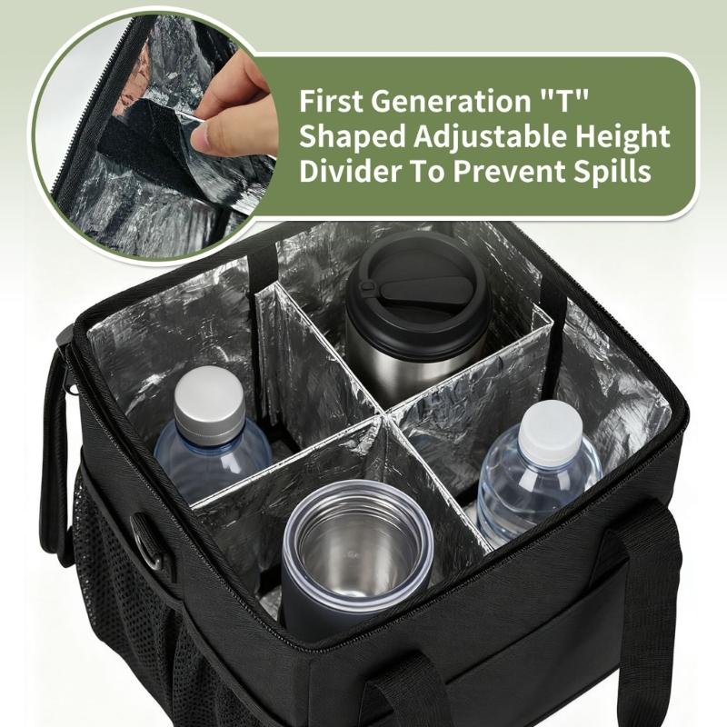 Water Resistant Nylon Beverages Bag Adjustable Compartments Foldable Portable Multiple Carry