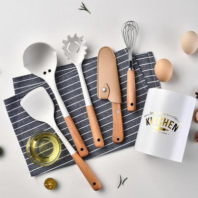 Белый силиконовый набор кухонной утвари с антипригарным покрытием, лопаточка, ковш, венчики для яиц, лопатка, ложка, инструменты для приготовления пищи, аксессуары