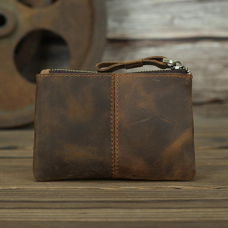 Унисекс Винтажный Кожаный Кошелек для Монет Ручной Работы Мини Кошелек на Молнии Держатель для Карт Компактная Дорожная Сумка для Повседневного Использования Мини Мужской Кошелек