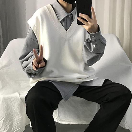 Мужской свитер с V-образным вырезом, однотонный универсальный весенний свитер без рукавов для школы