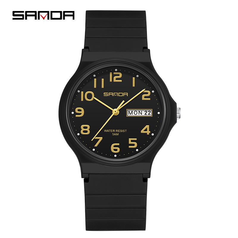 Sanda 6060 Dual Calendar Waterproof Quartz Watch for Casual Outdoor Wear - Men's & Women's Student Wristwatch