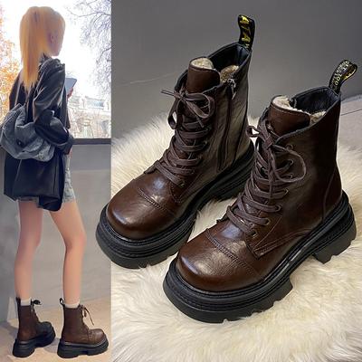 Jiayun взрывные ретро ботинки Мартин женские 2025 платформа британский бархат осень и зима новые короткие ботинки на высокой подошве ботинки-локомотивы