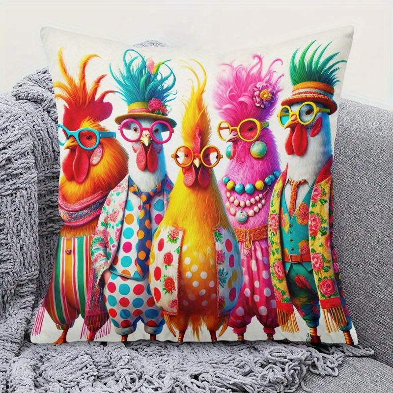 pc Colorful Fashion Chickens Throw Pillow Cover D DoubleSided Print Soft Polyester Cushion Case for Home Sofa Bedroom Car De