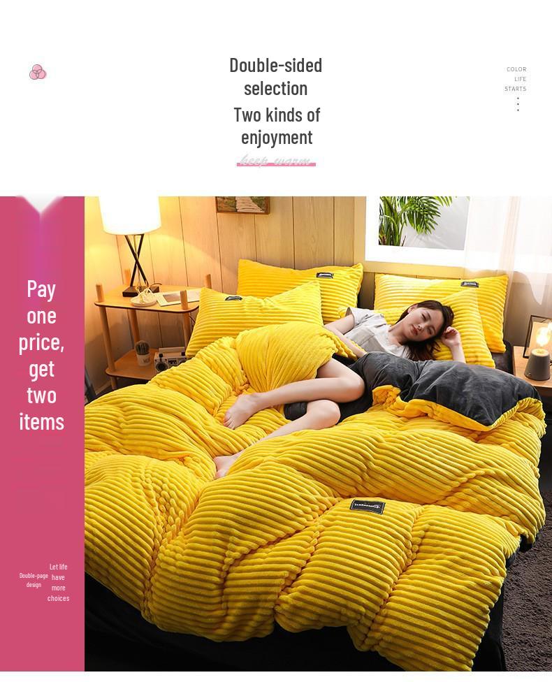 Four-Piece Winter Rabbit Velvet Bedding Set: Flannel Duvet & Warm Thickened Quilt Covers