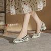 Летающие тканые туфли-одинарки женские средний каблук высокий каблук универсальные дышащие мягкая подошва толстый каблук острый носок весна и осень вязаные