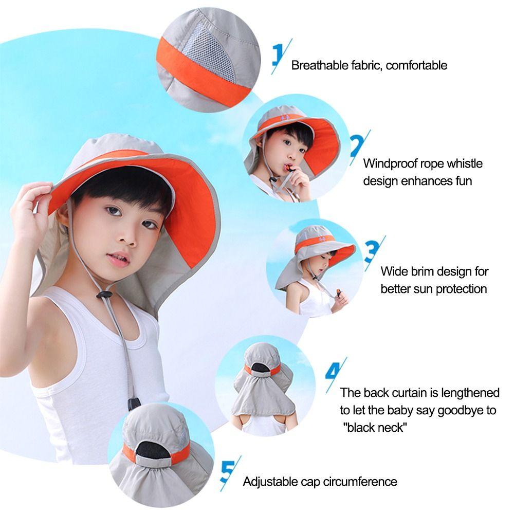 1PC Children Summer Wide Brim Cap Bucket Hats UV Protection Outdoor Beach Sun Hat Boy Girl Flap Cap Adjustable Sunscreen Cap