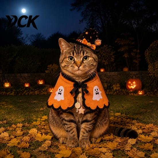 Halloween Costume for Small Pets Cat Witch Costume, Cute Ghost Cloak, Funny Pet Soft Apparel Festival Outfit, Kitty Cosplay Cape Holiday Party
