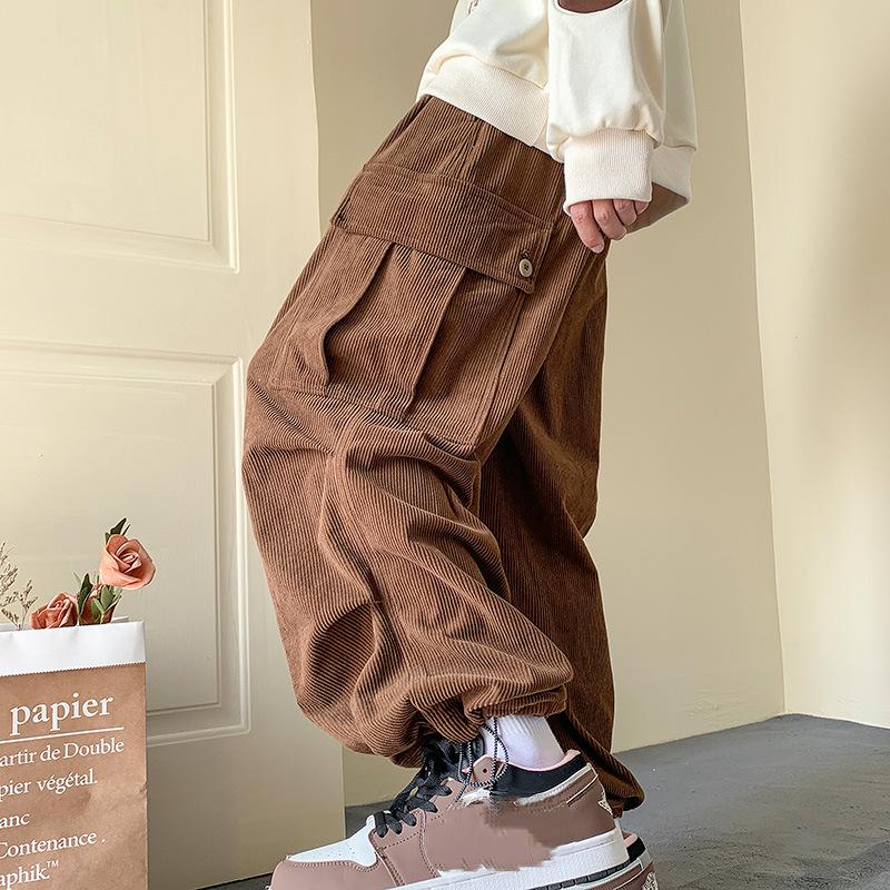 Весенне-летние новые модные ретро комбинезоны с большими карманами до щиколотки, однотонные свободные повседневные спортивные брюки на шнуровке для мужчин M-3XL