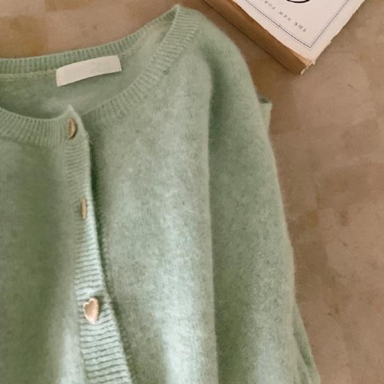 Women Knitting Cardigan Round Neck Long Sleeve Ribbed Trim Sweater Coat Single Breasted Loose Fit Solid Color Outwear Knitwear