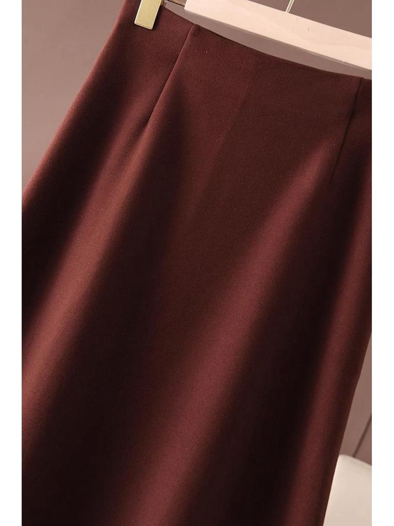 2025 Autumn/Winter Women's High-Quality Woolen A-Line High-Waisted Long Skirt