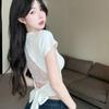 Pure Sexy Style Short Sleeve T-shirt Women Summer Slim Fit Lace Back Bow Cropped Top